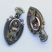 Victorian Etruscan Revival Dangle Earrings Gold Granulation Filigree (6428)