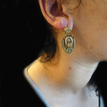 Victorian Etruscan Revival Dangle Earrings Gold Granulation Filigree (6428)