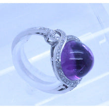 Antique Vintage Art Deco Ring Cabochon Amethyst Diamonds Platinum unisex (7140)