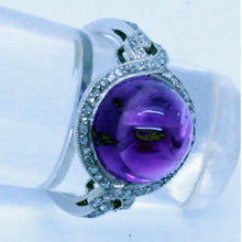 Antique Vintage Art Deco Ring Cabochon Amethyst Diamonds Platinum unisex (7140)