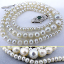 Vintage Natural Saltwater Pearl Necklace Diamond Emerald Gem Certificate (5881)