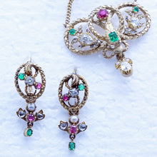 Antique Dangle Snake Earrings Necklace Set Gold Diamonds Emeralds Rubies (6621)
