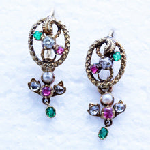 Antique Dangle Snake Earrings Necklace Set Gold Diamonds Emeralds Rubies (6621)