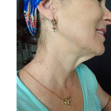 Antique Dangle Snake Earrings Necklace Set Gold Diamonds Emeralds Rubies (6621)