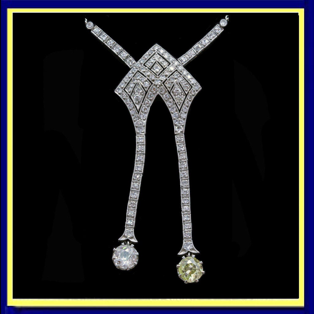 Art Deco Necklace Platinum White and Fancy Yellow Diamonds w Appraisal (5981)