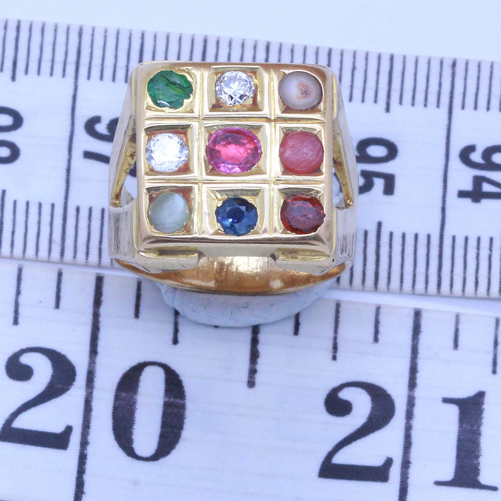 Big Stone Navaratna Ring made with 22k Gold - Gleam Jewels | Stone ring  design, Mens ring designs, Mens gold rings
