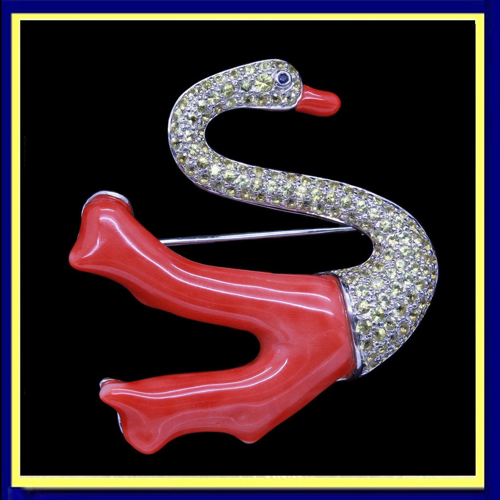 Vintage Pendant Brooch 18k Gold Sapphires Crl Swan Appraisal Unisex (5560)