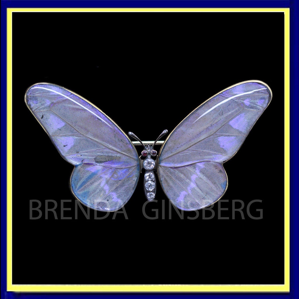 Antique Victorian Brooch Butterfly 15ct Gold Diamonds Rubies Lepidoptera (6920)