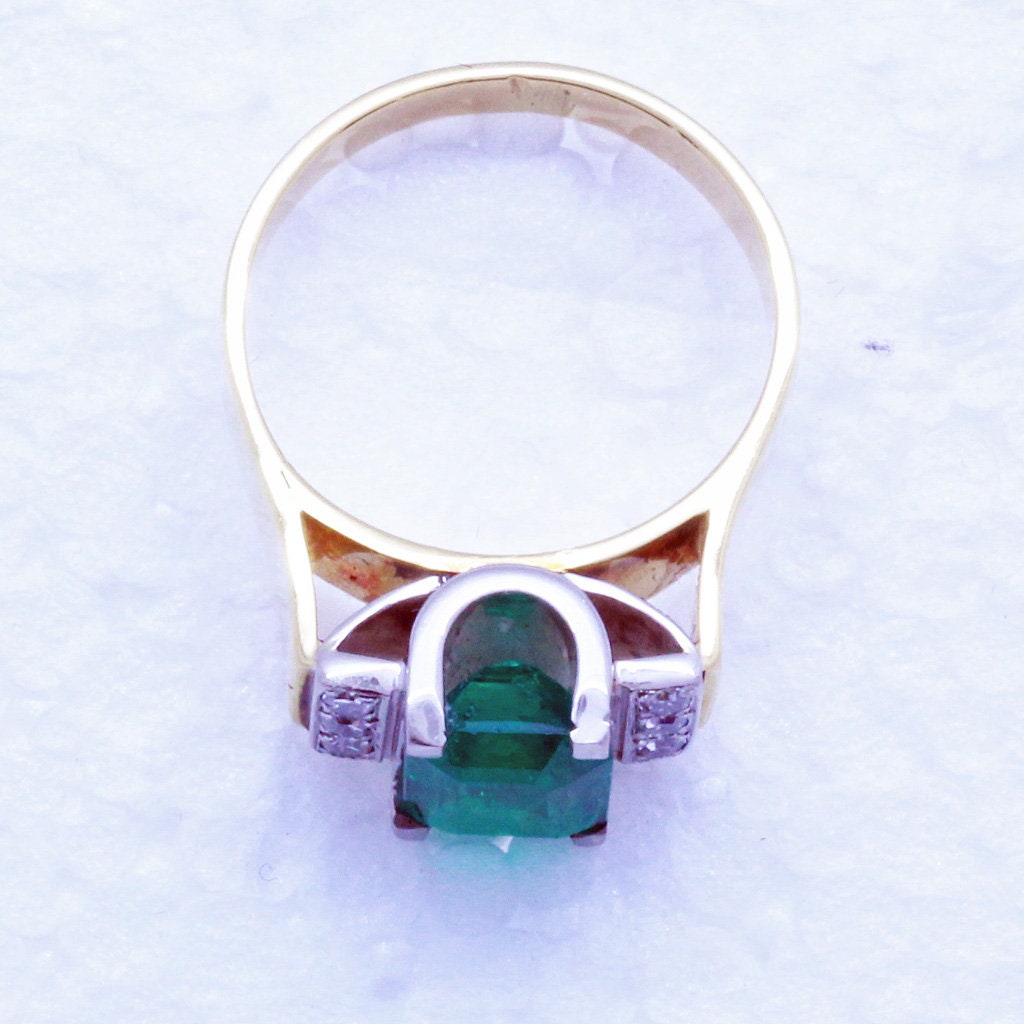 Vintage Art Deco Ring Emerald Diamonds 18k Gold Platinum Unisex Appraisal (5803)