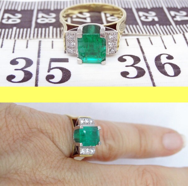 Vintage Art Deco Ring Emerald Diamonds 18k Gold Platinum Unisex Appraisal (5803)
