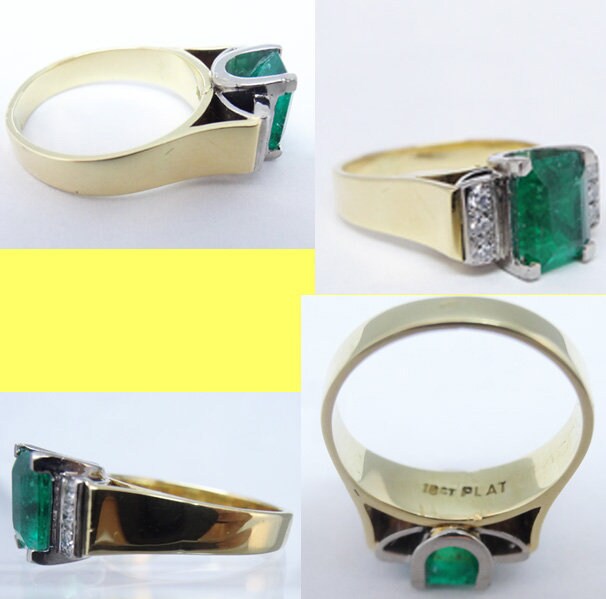 Vintage Art Deco Ring Emerald Diamonds 18k Gold Platinum Unisex Appraisal (5803)