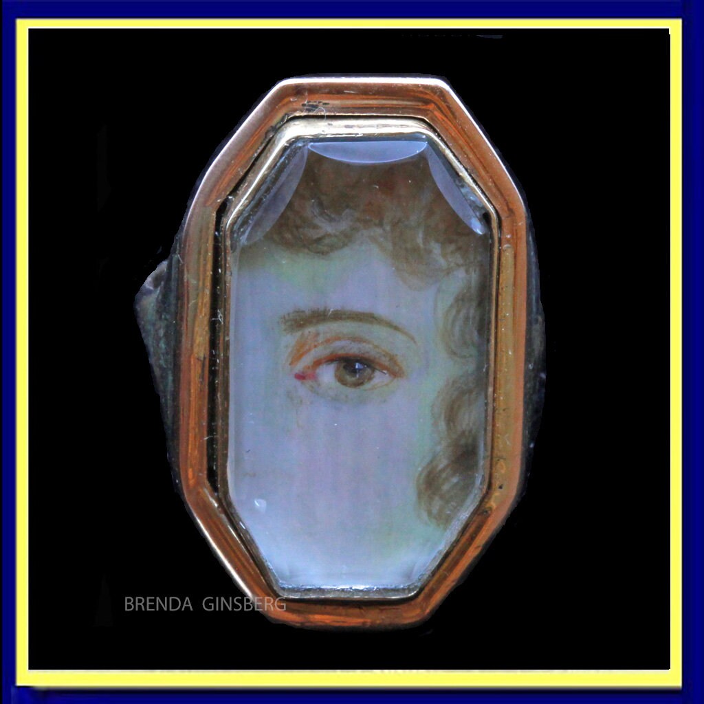 Antique Georgian Miniature Eye Ring 14k Gold miniature painting Unisex (7131)