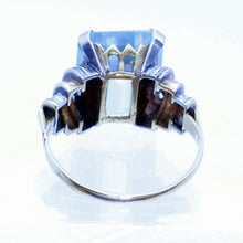 Antique Vintage Retro Ring Blue Topaz Diamonds 14k Gold Art Deco Design (7139)
