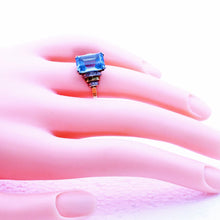 Antique Vintage Retro Ring Blue Topaz Diamonds 14k Gold Art Deco Design (7139)