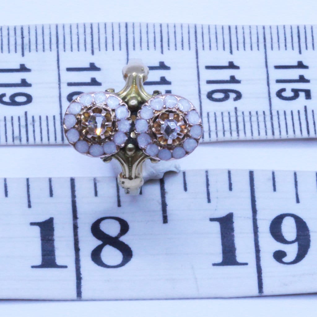 Antique Art Nouveau Victorian Ring 18k Gold Diamonds Enamel French (7187)
