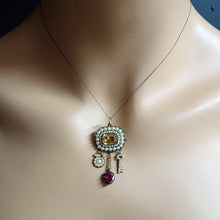 Antique Georgian Pendant Brooch Lock Key Heart Gold Topaz Pearls Garnet (7163)