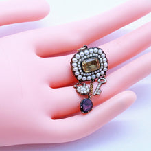 Antique Georgian Pendant Brooch Lock Key Heart Gold Topaz Pearls Garnet (7163)