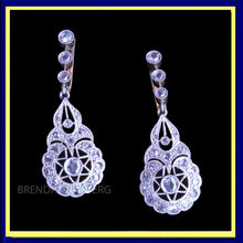 Antique Earrings Belle Epoque Diamonds Gold Platinum Dangle Ear Pendants (7164)