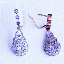 Antique Earrings Belle Epoque Diamonds Gold Platinum Dangle Ear Pendants (7164)