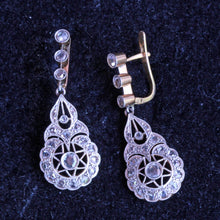 Antique Earrings Belle Epoque Diamonds Gold Platinum Dangle Ear Pendants (7164)