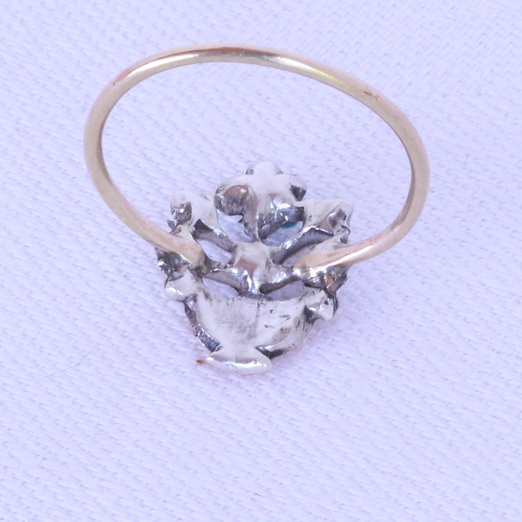Antique French Georgian Ring Giardinetto 18k Gold Turquoise Diamonds Gems (7182)