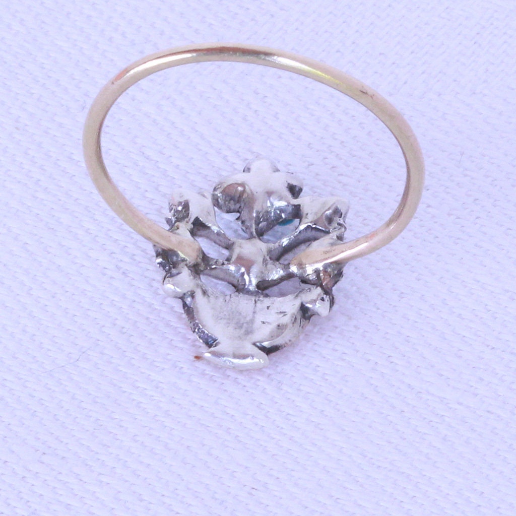 Antique French Georgian Ring Giardinetto 18k Gold Turquoise Diamonds Gems (7182)