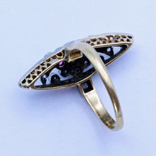 Antique Victorian Art Nouveau French Ring 18k Gold Rubies Emeralds Diamond (7188)