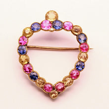 Antique Victorian Brooch Gold Blue Pink Yellow Sapphires Heart w Appraisal (6204