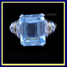 Antique Vintage Retro Ring Blue Topaz Diamonds 14k Gold Art Deco Design (7139)