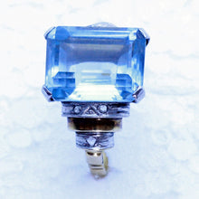 Antique Vintage Retro Ring Blue Topaz Diamonds 14k Gold Art Deco Design (7139)