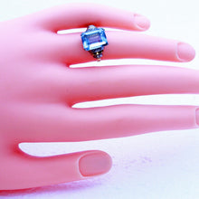 Antique Vintage Retro Ring Blue Topaz Diamonds 14k Gold Art Deco Design (7139)