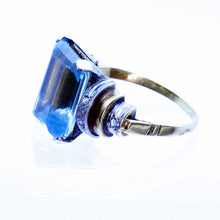 Antique Vintage Retro Ring Blue Topaz Diamonds 14k Gold Art Deco Design (7139)