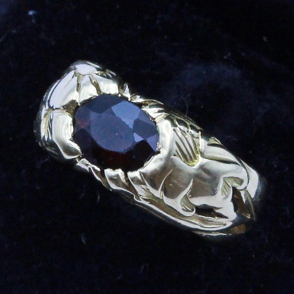 Henri Vever Signed Art Nouveau Ring 18k Gold Garnet Victorian French Unisex(7178)