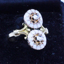 Antique Art Nouveau Victorian Ring 18k Gold Diamonds Enamel French (7187)