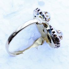 Antique Art Nouveau Victorian Ring 18k Gold Diamonds Enamel French (7187)