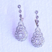 Antique Earrings Belle Epoque Diamonds Gold Platinum Dangle Ear Pendants (7164)