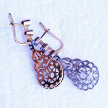 Antique Earrings Belle Epoque Diamonds Gold Platinum Dangle Ear Pendants (7164)