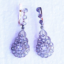 Antique Earrings Belle Epoque Diamonds Gold Platinum Dangle Ear Pendants (7164)