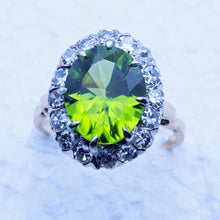 Antique ring Peridot Diamonds 14k Gold American Art Deco circa 1930 (7172)