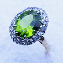 Antique ring Peridot Diamonds 14k Gold American Art Deco circa 1930 (7172)