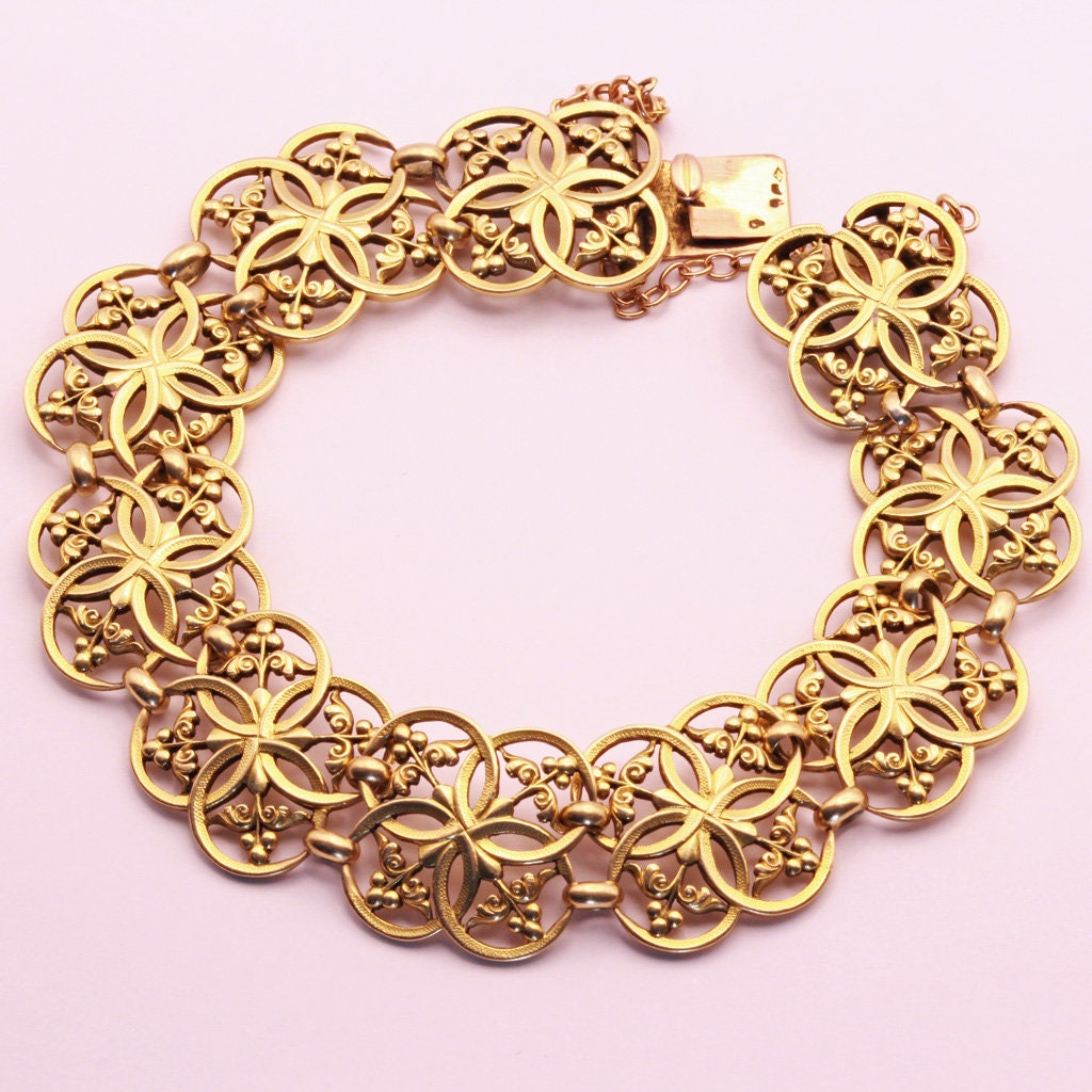 Jules Louis Wiese Antique Bracelet 18k Gold Gothic Renaissance Revival (7177)