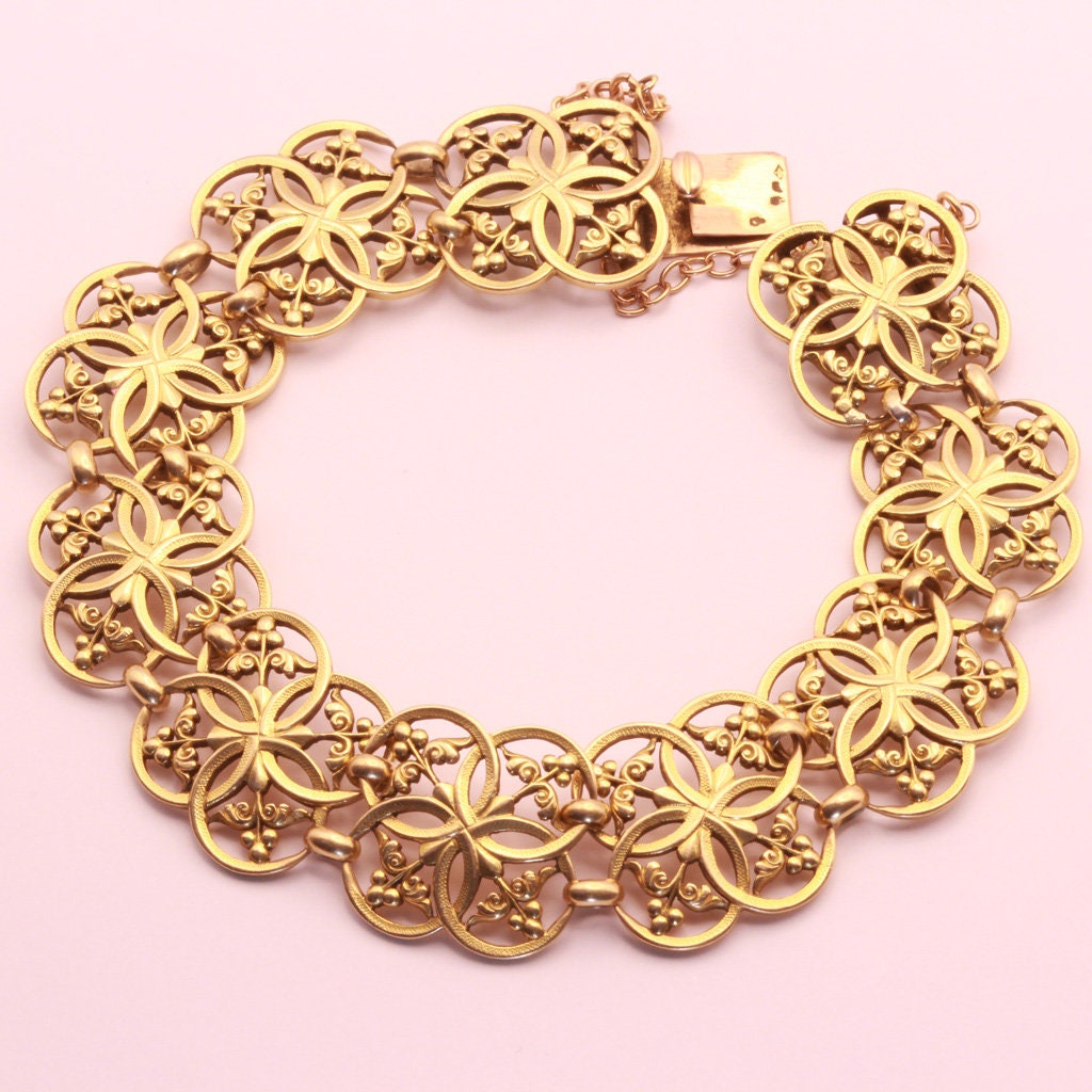 Jules Louis Wiese Antique Bracelet 18k Gold Gothic Renaissance Revival (7177)
