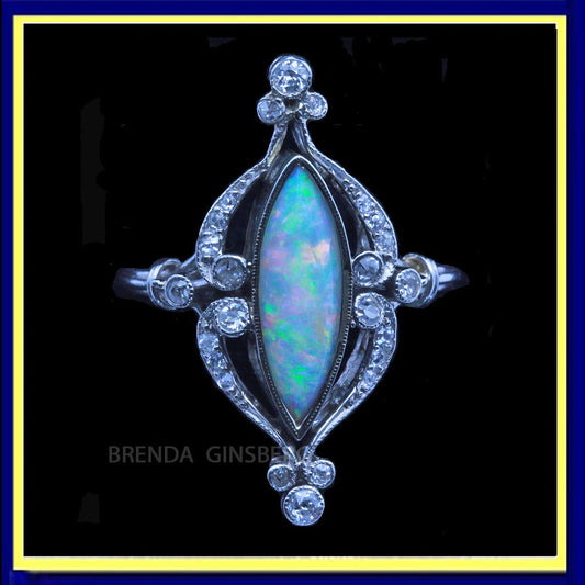 Antique Art Nouveau Ring Platinum Diamonds Opal French Fab opal colors (7181)