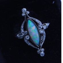 Antique Art Nouveau Ring Platinum Diamonds Opal French Fab opal colors (7181)