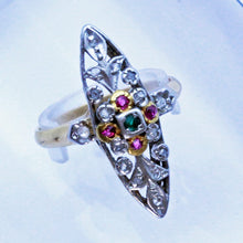 Antique Victorian Art Nouveau French Ring 18k Gold Rubies Emeralds Diamond (7188)