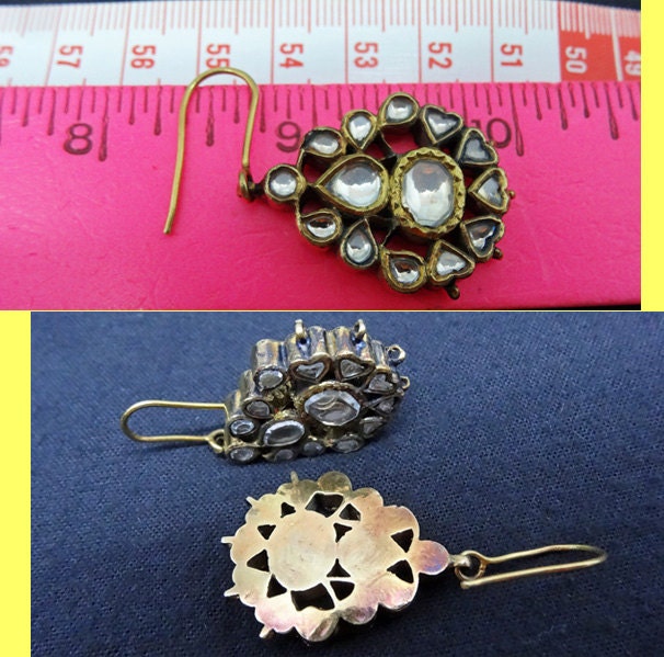 Antique Earrings White Sapphires Ear Pendant Silver Gold w Appraisal India(5743)