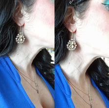 Antique Earrings White Sapphires Ear Pendant Silver Gold w Appraisal India(5743)