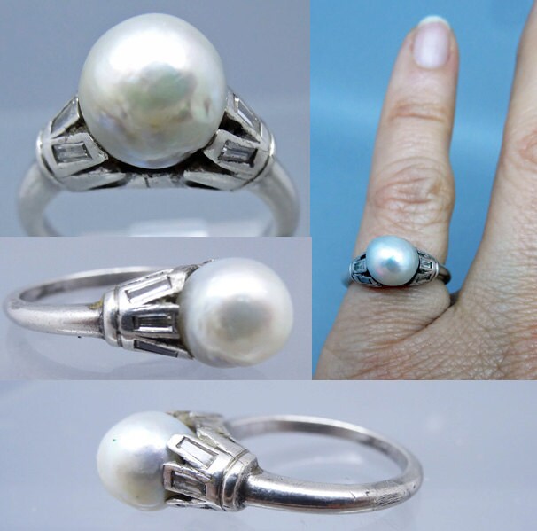 Antique Art Deco Ring Pearl Diamond Silver GIA certificate Vintage India (5735)