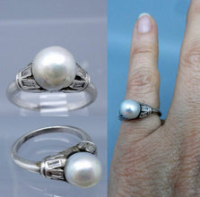 Antique Art Deco Ring Pearl Diamond Silver GIA certificate Vintage India (5735)