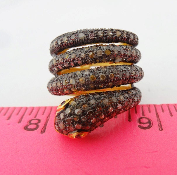 Snake Ring Gold Silver 1 1/4ct Diamonds Coiled Snake w Appraisal (5719)